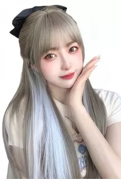 Внутренний парик с небольшим тепловым эффектом Harajuku Comb Ash, длинный, прямой, цветной, парик, натуральный, косплей, крупный план, лицо, популярный, устойчивый, модный, сетка/с