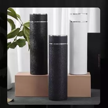 Внутренняя чашка из чистого титана для мужчин и женщин. Деловой двухслойный подарочный термос с интеллектуальным измерением температуры. 480ml синий