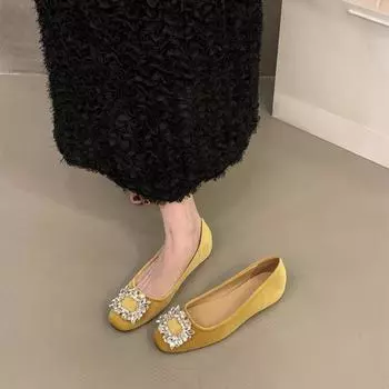 Внутренняя часть из замши со стразами, французские маленькие одинарные туфли, женская обувь, новые весенние и осенние вечерние туфли 2025 года, черные туфли для поездок на работу 35 чёрный