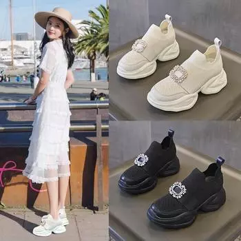 Внутренняя часть обуви для папы, дышащая женская обувь для лета 2025 года, новая, маленькая, на толстой подошве, обжаренная, эластичная, трикотажная, сетка, женская обувь 35