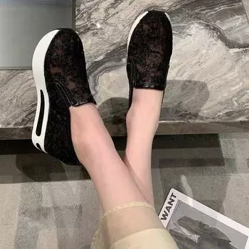 Внутренняя часть обуви с высокой посадкой, женские туфли весна-лето 2024 года, кружевные, с пайетками, сетчатые, повседневные, на платформе, женские туфли 35 белый