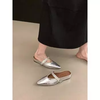 Внутренняя часть сумки-мешка с завышенной талией, полутапочки, женская обувь, верхняя одежда, новинка 2025 года, остроносые французские полутапочки в стиле Мэри Джейн 35 чёрный