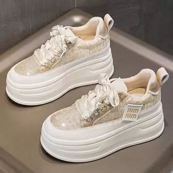 Внутренняя часть увеличивающая рост женская обувь дышащая летняя сетка толстая подошва губчатая доска обувь для женщин 34 золотой