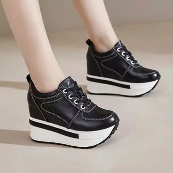 Внутренняя часть Высокая Толстая Подошва Повседневная Обувь Белые Туфли Модные Женские Туфли 35 белый