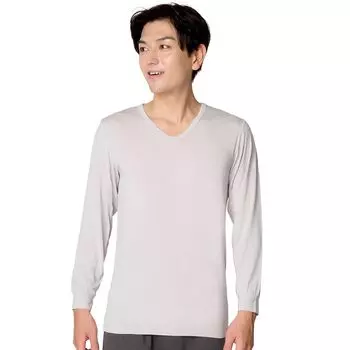 Внутренняя длинная влагоотводящая влагоотводящая тонкая с длинным рукавом серая LL [Basia] Рубашка, Рукав, V-образный вырез, Нижняя рубашка, Тепловыделяющая внутренняя, Поглощающая, Генерирующая,