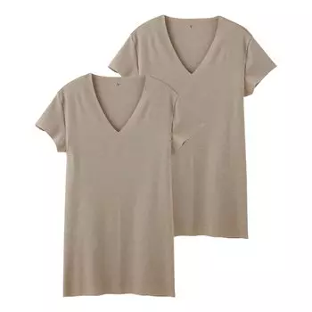 Внутренняя футболка YG Cool CUT OFF Series V-образный вырез с боковыми накладками, короткий рукав, глубокий V-образный вырез, комплект из 2 футболок YV1912 Clear Beige M [Gunze], мужская