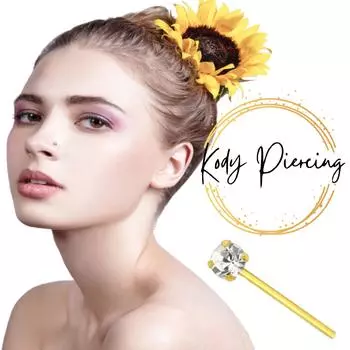 Внутренняя губная губа из желтого золота 14 карат и верхняя часть из выращенных в лаборатории бриллиантов - качественный пирсинг жёлтый