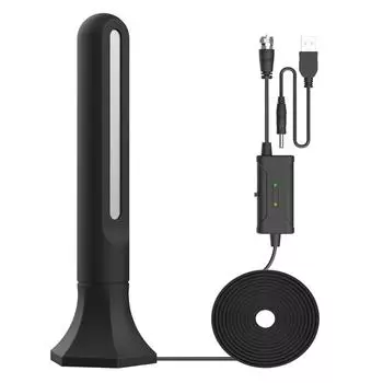 Внутренняя HDTV-антенна 25 дБ, цифровая телевизионная антенна, ОВЧ-УВЧ-антенна, дальность действия 150 миль с усилителем сигнала чёрный