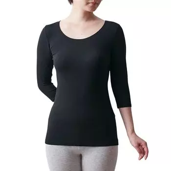 Внутренняя хлопковая рубашка Crew Warm Hot Black M [Belle Maison] женская, рукав 3/4, смесь, воротник, внутренняя одежда, хлопок,