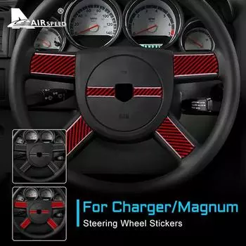 Внутренняя отделка салона AIRSPEED для Dodge Magnum Charger 2008 2009 2010 Наклейка на руль автомобиля Аксессуары из настоящего углеродного волокна B Black Carbon