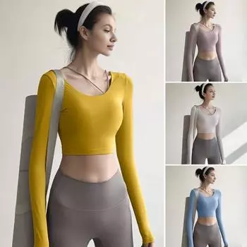 Внутренняя подкладка для йоги, женская сексуальная спинка, длинный рукав, йога, спортивная, высокоэластичная, для занятий фитнесом, бега, тренировок, футболка, мягкая, дышащая, спортивная одежда S белый