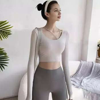 Внутренняя подкладка для йоги, женская сексуальная спинка, длинный рукав, йога, спортивная, высокоэластичная, для фитнеса, бега, тренировок, футболка, мягкая, дышащая, спортивная одежда для S жёлтый