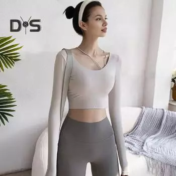 Внутренняя подкладка для йоги, женская сексуальная спинка, длинный рукав, йога, спортивная, высокоэластичная, для фитнеса, бега, тренировок, футболка, мягкая, дышащая, спортивная одежда для S фиолетовый