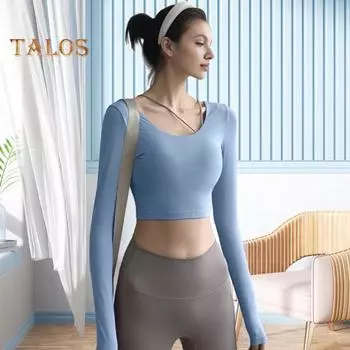 Внутренняя подкладка для йоги, женская сексуальная спинка, длинный рукав, йога, спортивная, высокоэластичная, для фитнеса, бега, тренировок, футболка, мягкая, дышащая, спортивная одежда для S фиолетовый