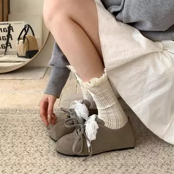 Внутренняя прибавка высоты 3 см ~ Туфли для балета в стиле французской школы, на шнуровке, в стиле ретро, универсальные, увеличивающие внутреннюю прибавку высоты, туфли Мэри Джейн 35 серый