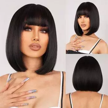 Внутренняя пряжка Можно носить Черную повседневную челку Короткие волосы Хвост Прямые женские натуральные На выход 30cm