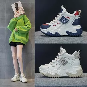 Внутренняя высота Папины туфли женские весна и лето с толстой подошвой Папины туфли студенческие повседневные женские 33 бежевый