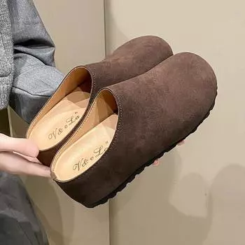 Внутренняя высота, увеличение женской весны и осени ретро толстая подошва Баотоу полутапочки женская внешняя одежда обувь модная женская летняя дышащая обувь 35