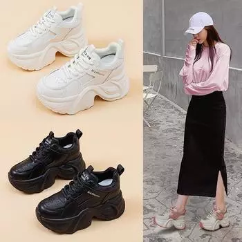Внутренняя высота увеличивает обувь pops толстая подошва повседневная модная спортивная женская обувь 34 бежевый