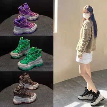 Внутренняя высота увеличивает обувь с шипами толстая подошва женская обувь повседневная модная женская обувь 34 чёрный