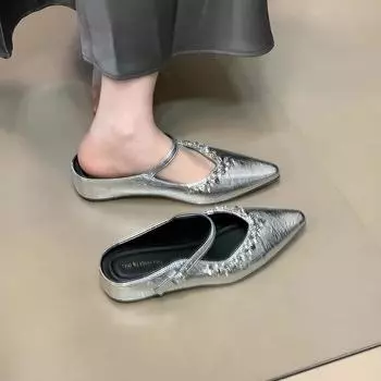 Внутренняя высота увеличивается на 3 см, заостренные серебряные стразы, полутапочки для сумочки, женская обувь, верхняя одежда 2025 года, весна-лето, французские одинарные туфли 35 серебряный
