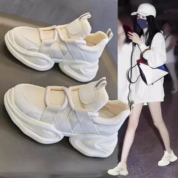 Внутренняя высота увеличивающая обувь Pops женские весенние и осенние маленькие белые туфли толстые подошвы жаренные уличные женские туфли Muffin повседневные кроссовки 35 чёрный