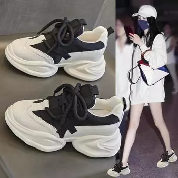 Внутренняя высота увеличивающая Pops обувь женская весна и осень толстая подошва жаренная уличная женская обувь Muffin повседневные кроссовки 35 бежевый