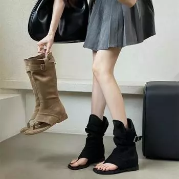 Внутренняя высота женские ковбойские сапоги в стиле вестерн модные брюки с застежкой-молнией длинные женские элегантные удобные женские ботинки 35 чёрный