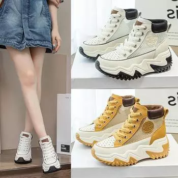 Внутри увеличение 7 см кожаные туфли Daddy женские весенние универсальные туфли на платформе Muffin Rest 33 белый