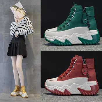 Внутри увеличение 7 см кожаные туфли Daddy для женщин Весна Универсальная платформа Платформа Повседневная обувь 33 красный