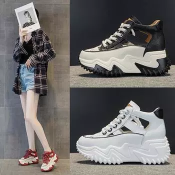 Внутри увеличение 7 см кожаные туфли Daddy женские весенние универсальные туфли на платформе Muffin Rest 33 белый