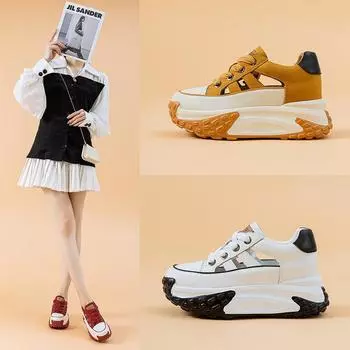 Внутри увеличение 7 см кожаные туфли Daddy женские весенние универсальные туфли на платформе Muffin Rest 36 белый