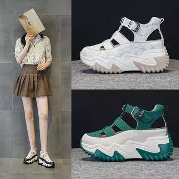 Внутри увеличение 7 см старые папины туфли женские летние 100 толстый низ полые 33 абрикосовый