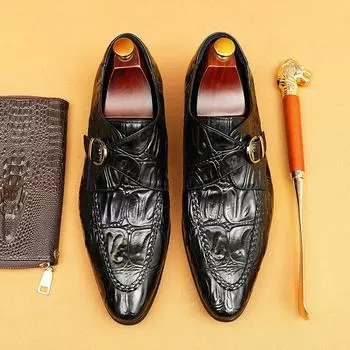 [Во время мероприятия] Мужские кожаные туфли Buckle Munch из натуральной кожи, деловые мужские туфли, модные мужские кожаные туфли 39 коричневый