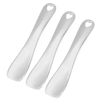 VOCOSTE Makeup Cosmetic Mini Facial Cosmetic Skin Care Zinc Heart 3 Silver Spatule, Spoon, Ложка, Крем, Инструмент, Сплав, Форма, 60x12,5 мм, Шт.
