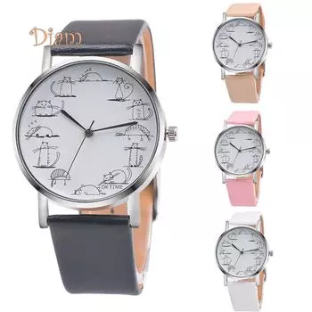 VODKAS девушка ретро-дизайн прекрасный котенок мультфильм кошка искусственная кожа ремешок металлические наручные часы аксессуары