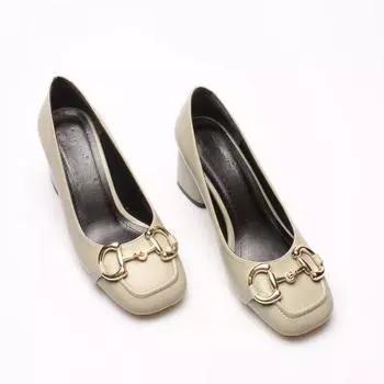 Водно-зеленые кожаные женские классические туфли на каблуке с пряжкой на каблуке