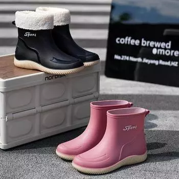 Водные туфли водонепроницаемые и нескользящие короткие дождевые туфли женские резиновые сапоги модная верхняя одежда женские водонепроницаемые туфли из хлопка 36