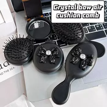 Водный бриллиантовый бант-расческа с маленьким бантом, компактная портативная складная подушка безопасности, массажное зеркало, расческа для женщин Black Mirror Comb