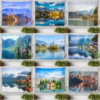 Водный замок с принтом, гобелен, украшение для дома, хиппи, настенный богемный пляжный полотенце, подвесная ткань, замок 100X75cm