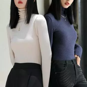 Водолазка Блузка Женская с осенним длинным рукавом Тонкий черный свитер Свитер Блузка Женская L