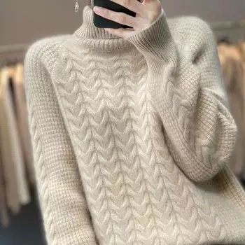 Водолазка Cable Twist Knit Sweater, Повседневный свитер с длинным рукавом для осени и зимы, Женская одежда S