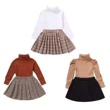 Водолазка для маленьких девочек и плиссированная юбка, комплект из 2 предметов 110
