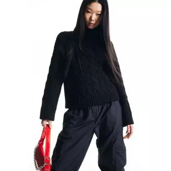 Водолазка HM с косичной вязкой, черный цвет