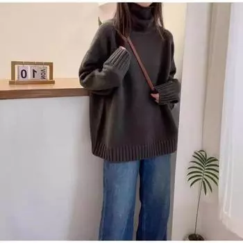 Водолазка кашемировый свитер женский осень зима новый свитер женский вязаный свободный пуловер женский топ One Size кофейный