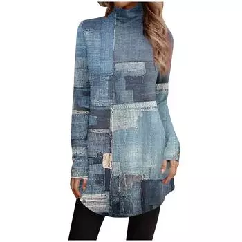 Водолазка на пуговицах для женщин, повседневная водолазка с длинным рукавом, модная рубашка с принтом, топы, футболка, пуловер на пуговицах S фиолетовый