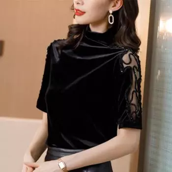 Водолазка, нижняя часть рубашки, весна, осень и зима, новая женская одежда, весенняя футболка со средним рукавом, топ с коротким рукавом в иностранном стиле M чёрный