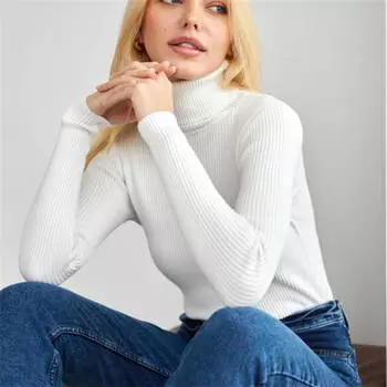 Водолазка Нижняя рубашка Женская Длинный рукав Пуловер Свитер Свитера 51cm белый