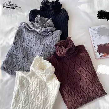 Водолазка, пуловер, женские свитера, осень-зима 2022, кашемировый элегантный вязаный джемпер, теплый трикотаж, топы 22715 One Size белый