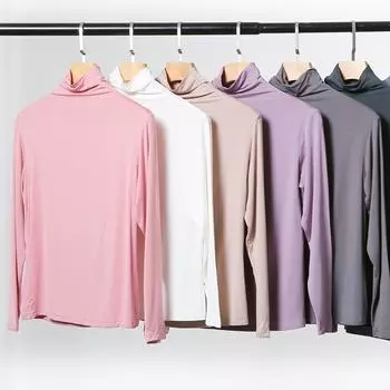 Водолазка с длинным рукавом Футболки женские Топ Осень Зима Однотонные Свободные Модальные Футболки Топ M